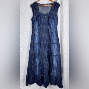 Late 90s Boho Denim Maxi Dress – TIMIN – Made in Turkey – Size 5 (Small)